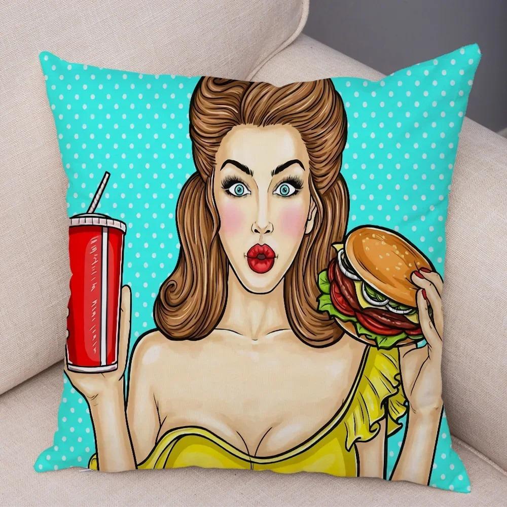 Home Decor Pop Art Style Women With Money Pillow Pattern Cushion Cover Suitable For Sofa Bedroom Car Pillow Cover