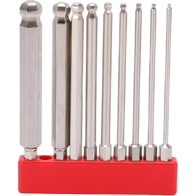 

9pcs Hex Screwdriver Bit Set, Rustproof S2 Steel Magnetic Ball Head Hex Bits 1/4 Inch Hex Shank Metric Ball End Hex Screwdriver Bit for 100mm