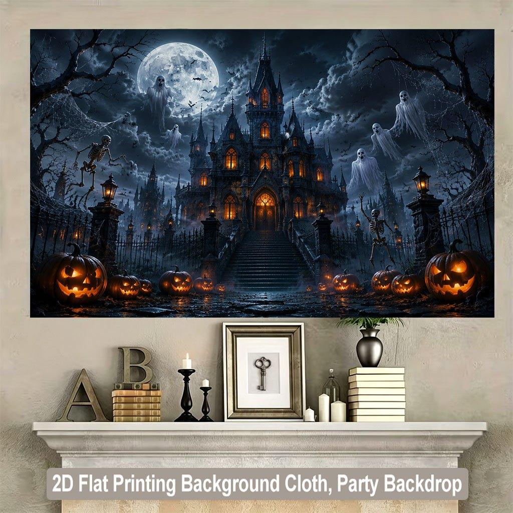 1 piece of 2D flat background fabric Halloween pumpkin lantern and castle ghost background fabric wooden board wallzyc