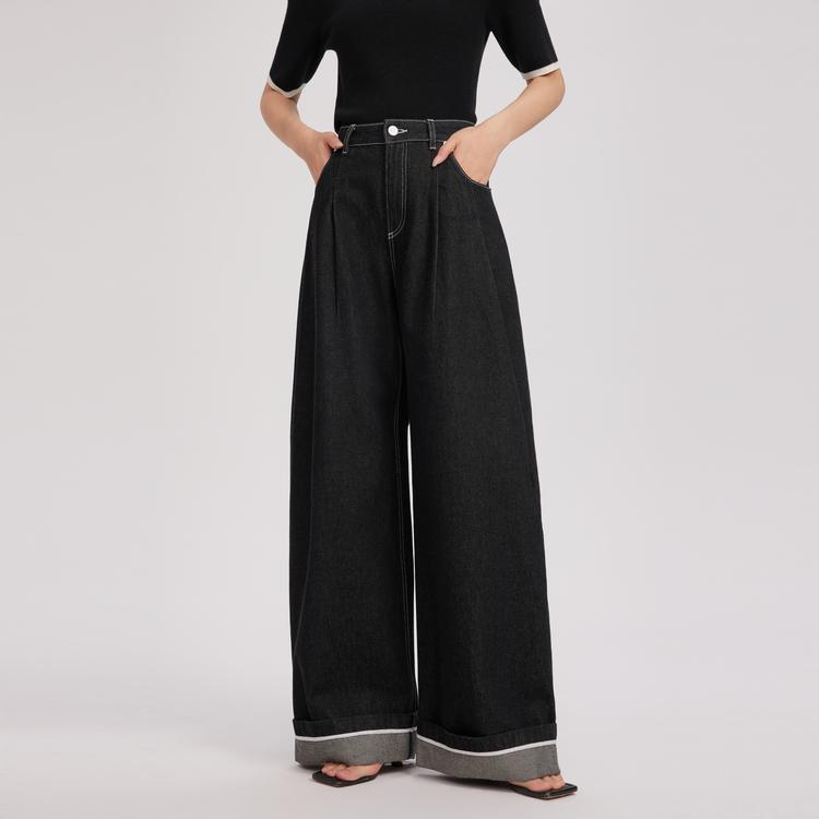 ELLE French High-Waisted Loose Casual Pants Straight Leg Wide-Leg Long Jeans Women Pants EQ51823