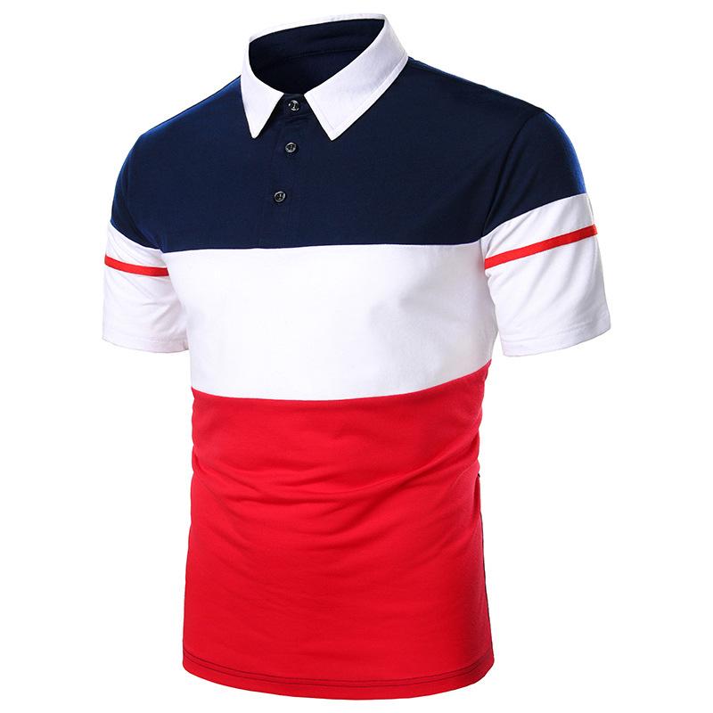 2026 Spring Men's Colorblock Polo Shirt - Casual Urban Short Sleeve Polyester Tee