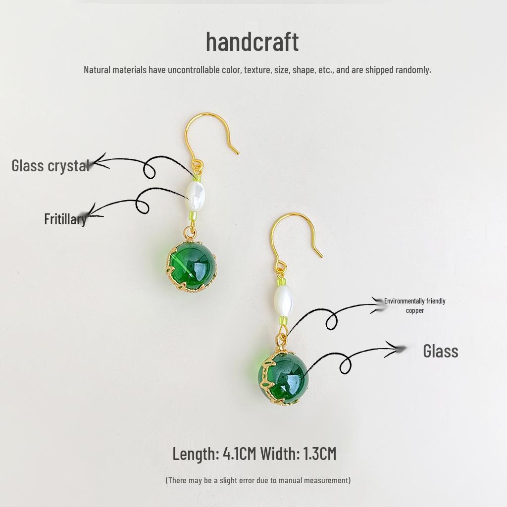 National Style Handmade Mother-of-Pearl Glass Water Drop Earrings - Forest-Inspired Sweet Temperament for Women