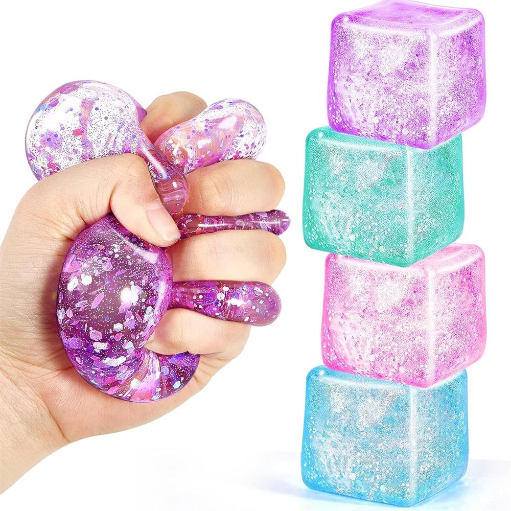 1PZ Cubo Sfera Gel Glitter Lenta Risalita Giocattolo Sensoriale da Spremere Squishy Fidget Toys per Bambini Adulti Palline Antistress Regali
