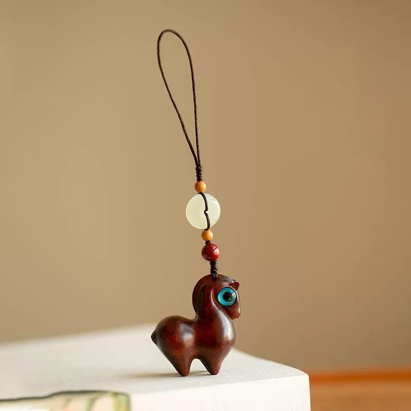 1 Pendentif Cheval Exquis Pendentif Téléphone Portable Mignon Porte-clés Voiture Cadeau Nouvel An Boucle de Jade Pendentif en Bois