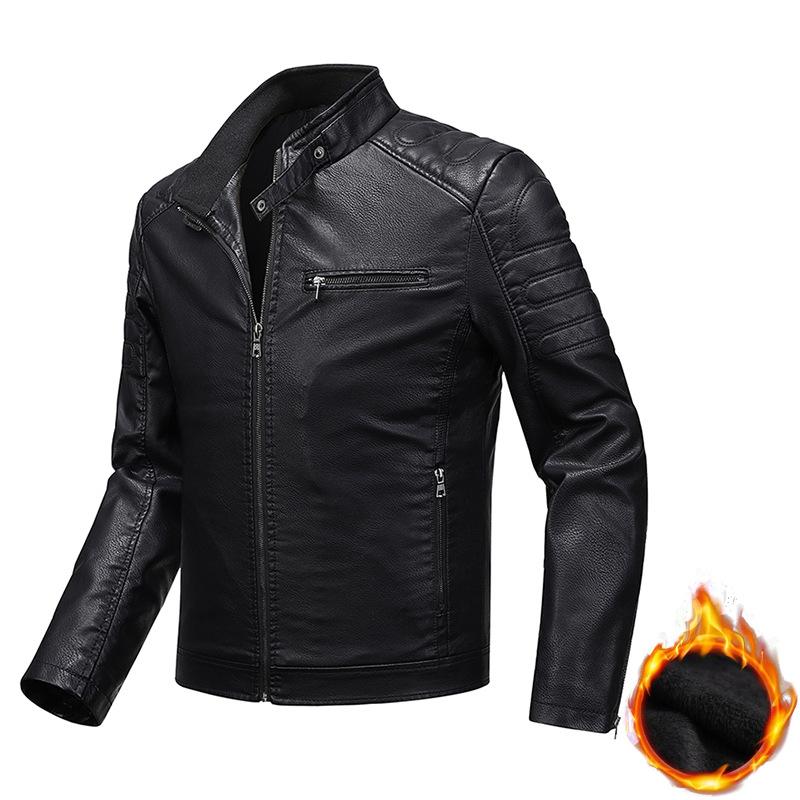 

Мужская кожаная приталенная куртка плюс бархатная зимняя куртка мужской мотоциклетный костюм большой размер стойка воротник кожаная куртка мужская XXXXL чёрный