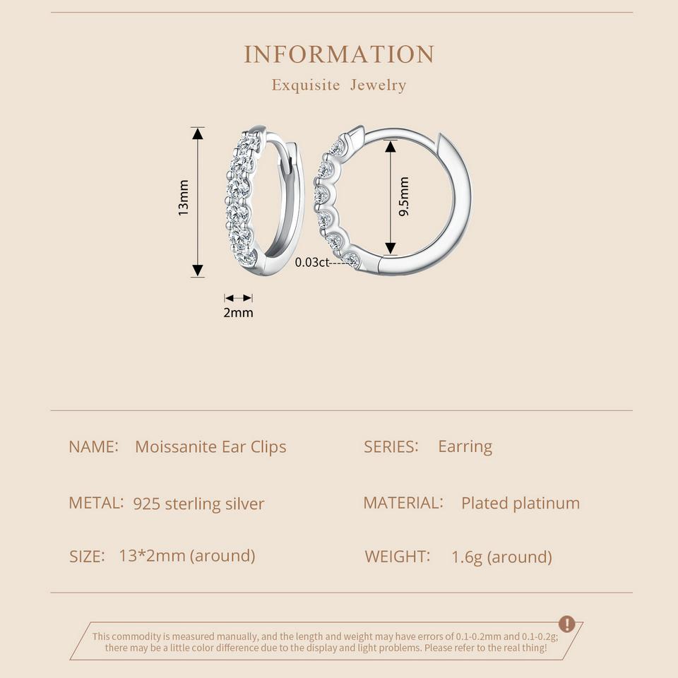 BAMOER Dazzling Classic Moissanite Ear Buckles 925 Sterling Silver Hoop Earrings for Women Engagement & Wedding Jewelry Gift