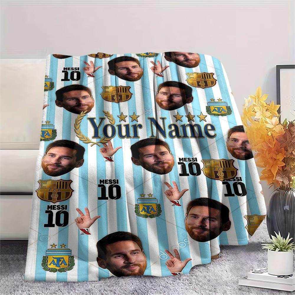 1PC Messi Custom Name Patterned Flannel Blanket Suitable For All Seasons For Home Decor Warmth And Comfort Gifts Holiday Present