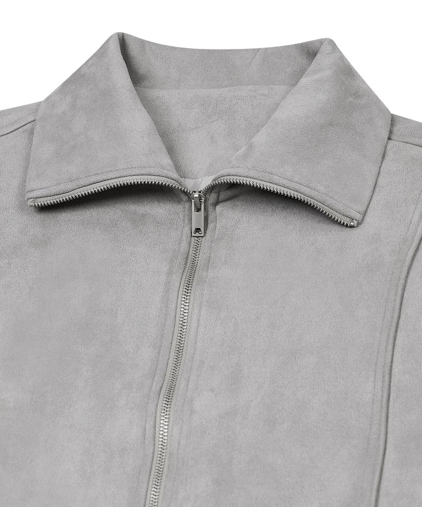 Ironyporno Whiteline 86-Iro253 Curved Bomber Suede Jacket Grey