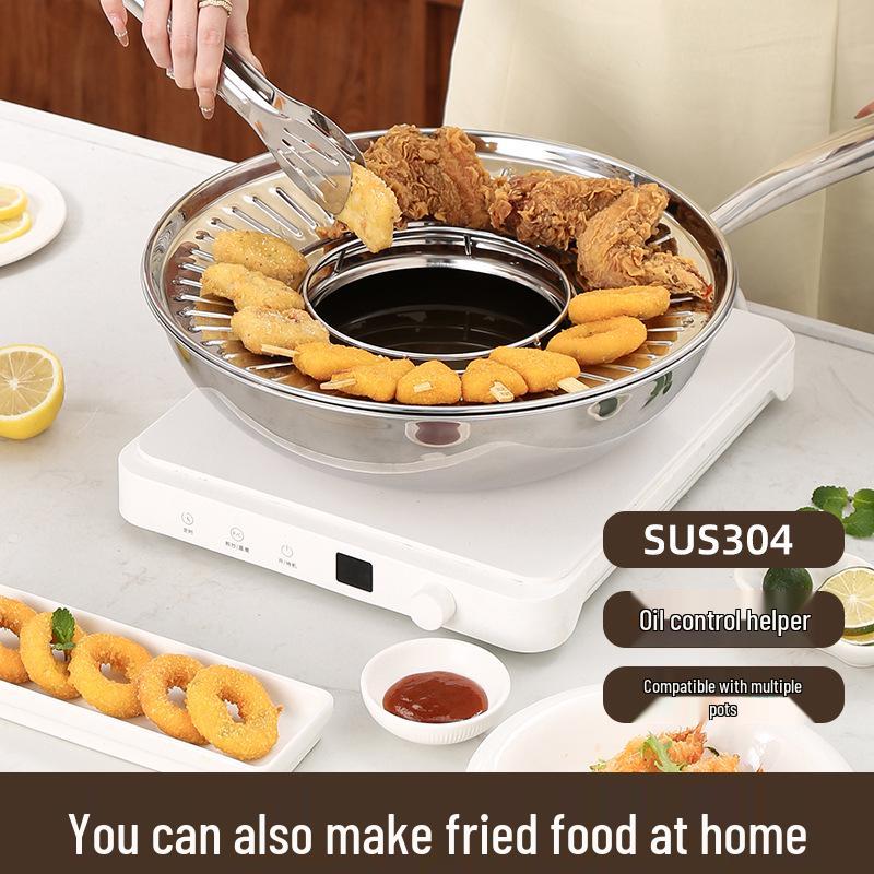 304 Stainless Steel Oil Control Tray with Side Rack for Fried Food and Skewers