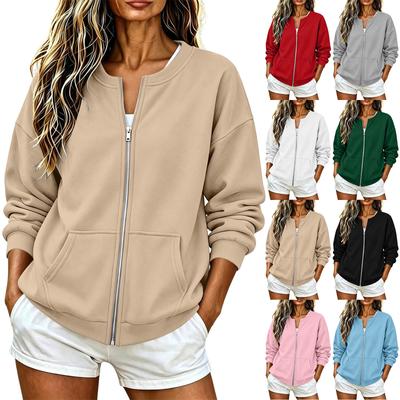 Women's Zip-Up Sweatshirt Casual Loose Fit Stand Collar Long Sleeve Jacket for Everyday Wear