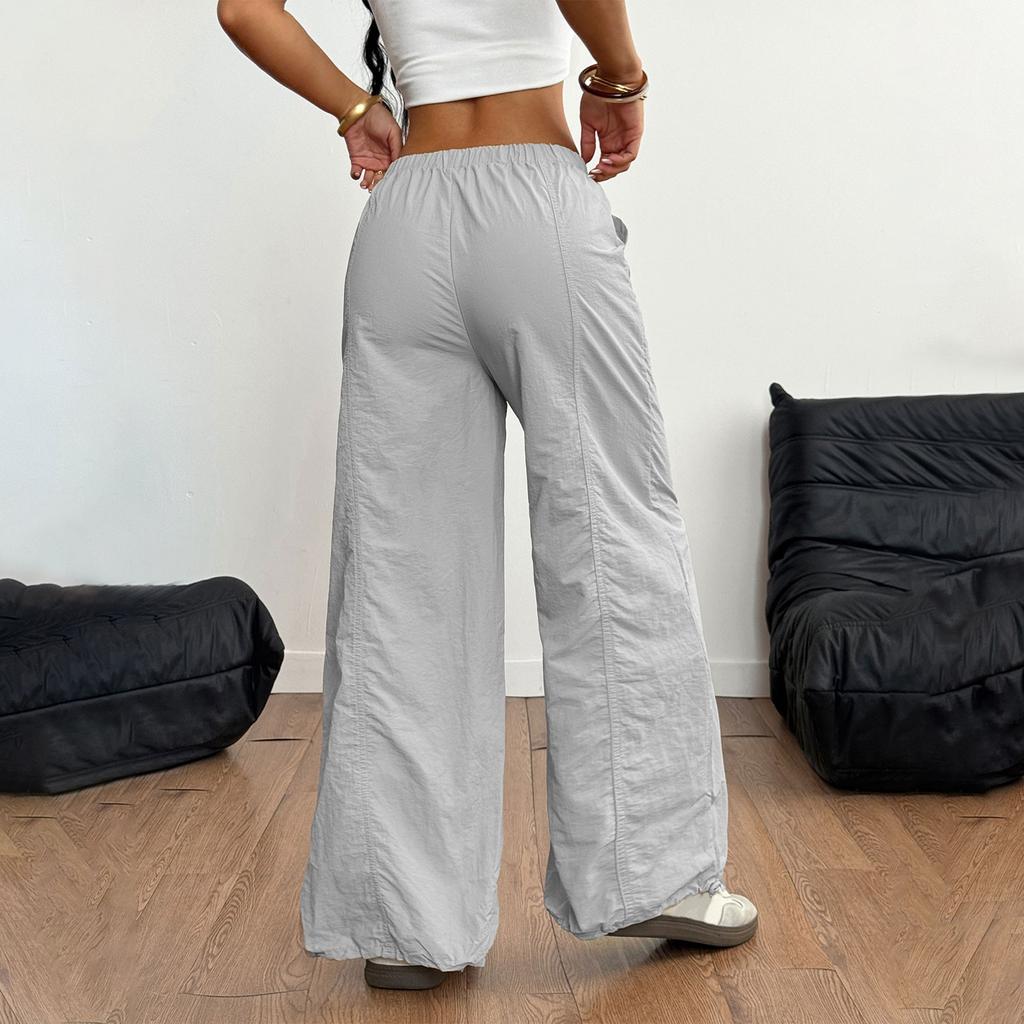 Women's Casual Fashion Drawstring Loose Wide Leg High Waist Straight Pants