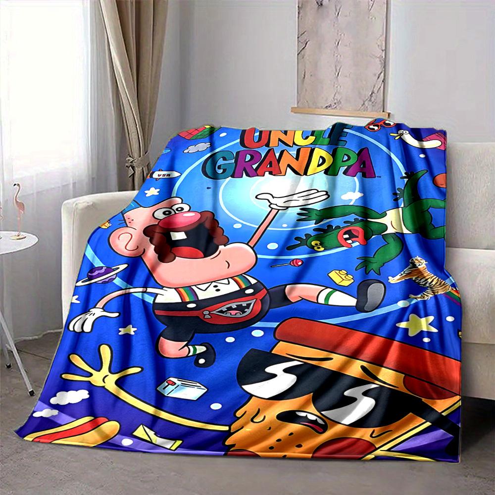 1pc Uncle Grandpa Cozy Print Blanket Lightweight Warm Flannel Throw Blanket For Sofa, Bed, Living Room