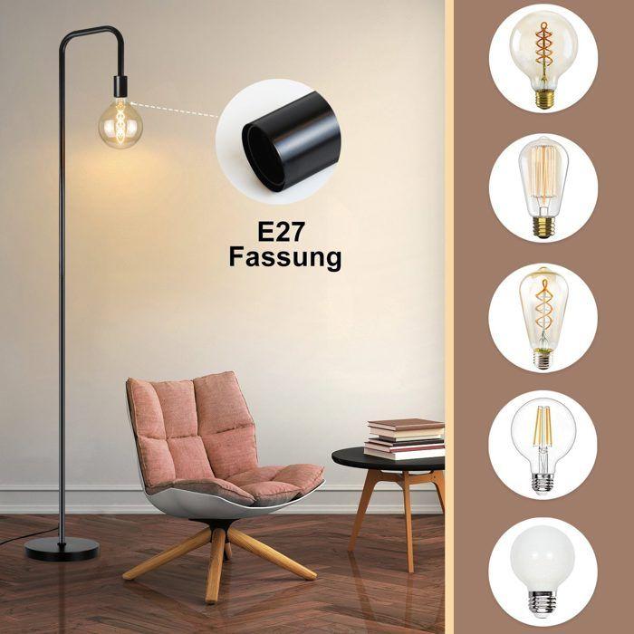 Lampadaire salon - NETTLIFE - E27 - Noir - Métal - Interrupteur au pied