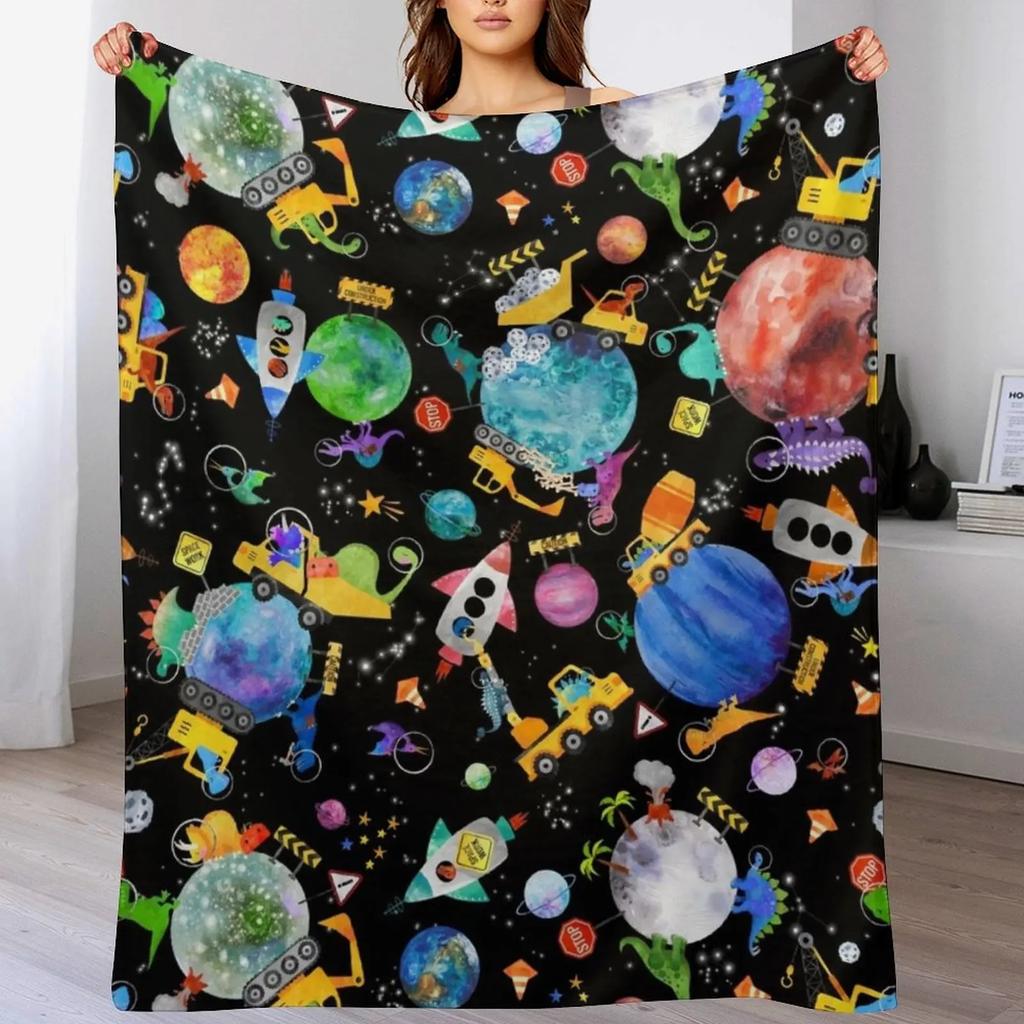 Dinosaur Space Crew Galaxy Construction Throw Blanket Summer Cool Breathable Blanket for Sleeping