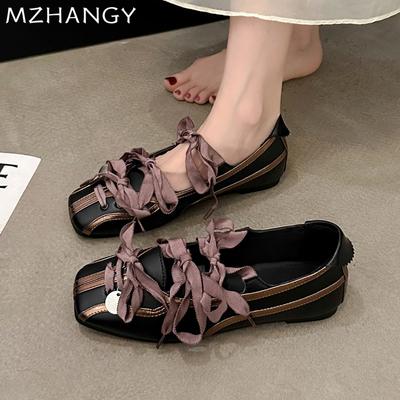 Fashion Women Ballet Dance Shoes Flats Shallow Designer Square Toe Shoes Woman Trend Fashion New Sweet Mary Jane Autumn Mujer Zapatos