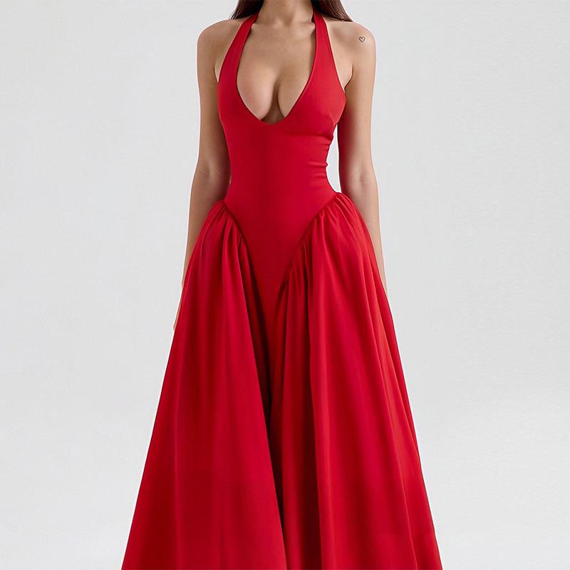 

Spring Women s New Elegant Long Dress V-neck Sexy White Party Gown Dress for Women 3XL червоний