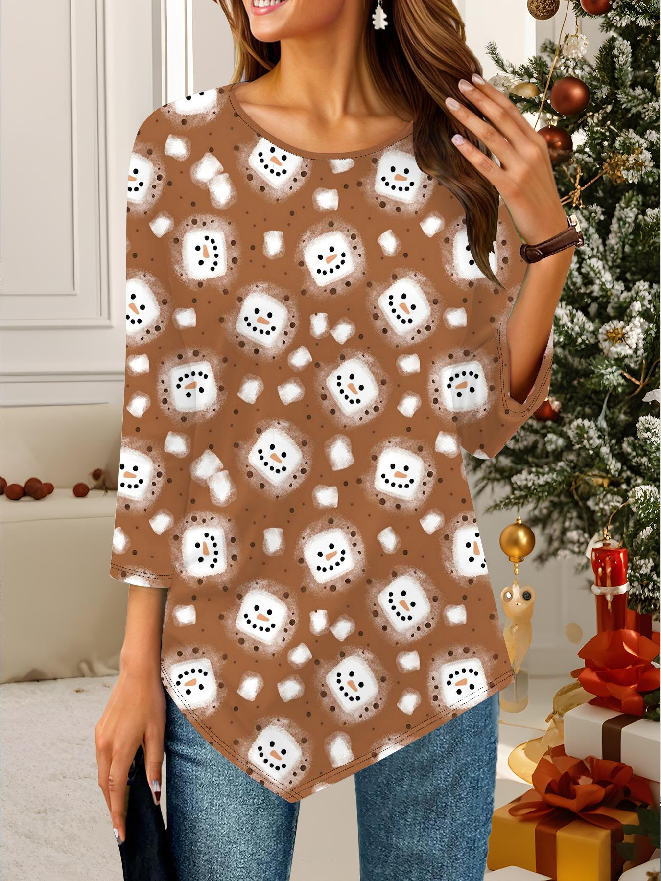 

Женская свободная футболка с круглым вырезом и рукавом три четверти с 3D рождественским узором. Идеальный подарок на Хэллоуин и Рождество. 8XL коричневый