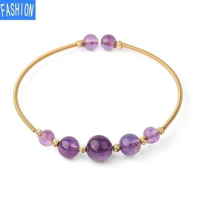 Pulseira simples artística geométrica de contas redondas de cristal natural