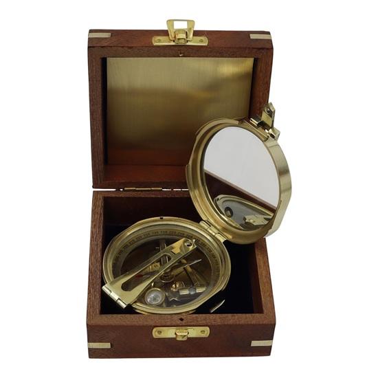 Brass Brunton Compass with Wooden Box 7.6 Cm Christmas, Birthday, Wedding, Anniversary, Gift for Him