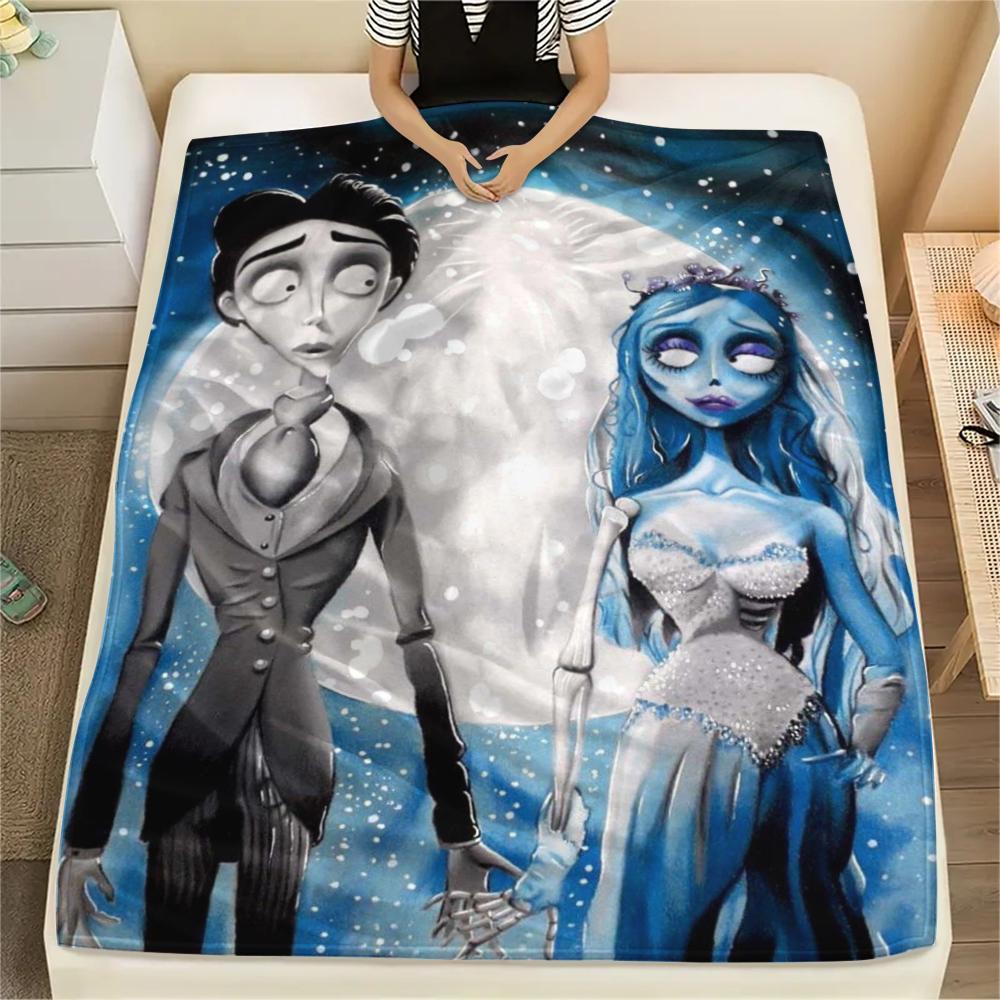 1Pc Corpse Bride Cartoon Print Flannel Blanket, High Quality Comfortable for All Seasons, Home Decor, Warmth and Comfort, Perfect for Gifts