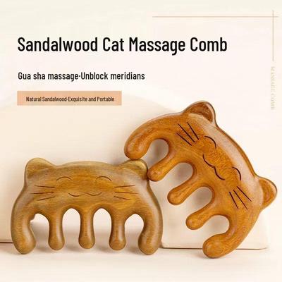 Nový Sandalwood Mačací Masážny Gua Sha Hrebeň na Úľavu Meridiánov Tváre, Očí a Pokožky Hlavy