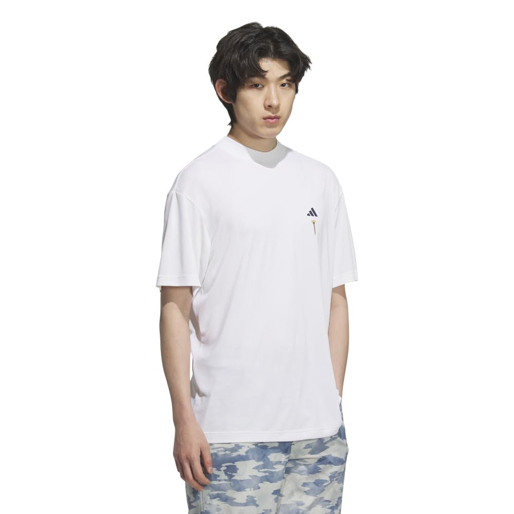 Golf HEAT Back Graphic Mock Neck Short Sleeve Shirt White [Adidas Golf] .RDY