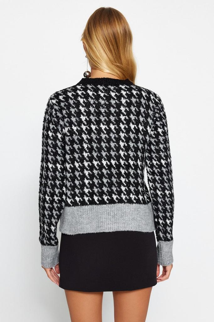 Women's Fashionable Stylish Cardigan Black Boucle Thread Patterned Jacket Look Knitwear Cardigan