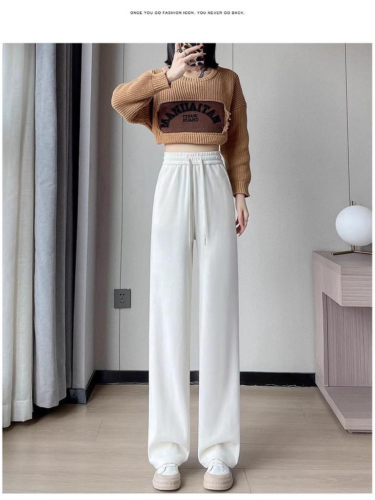 2025 Women's High-Waisted Velvet Pants - European Cotton, Loose Straight-Leg, Autumn/Winter Fashion