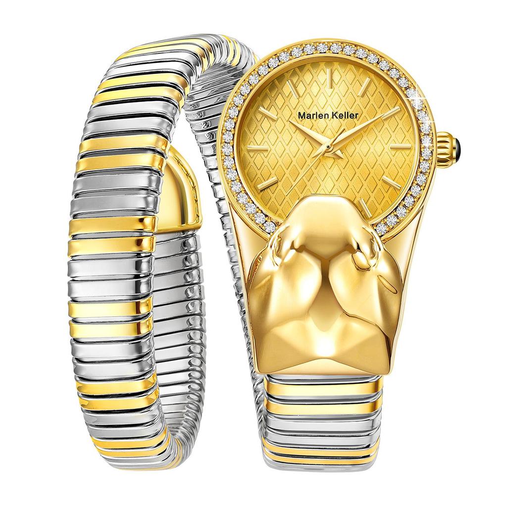 Snake Shape Diamond Watch For Women Luxury  Ladies Gold Watch Analog Quartz Unique Watch