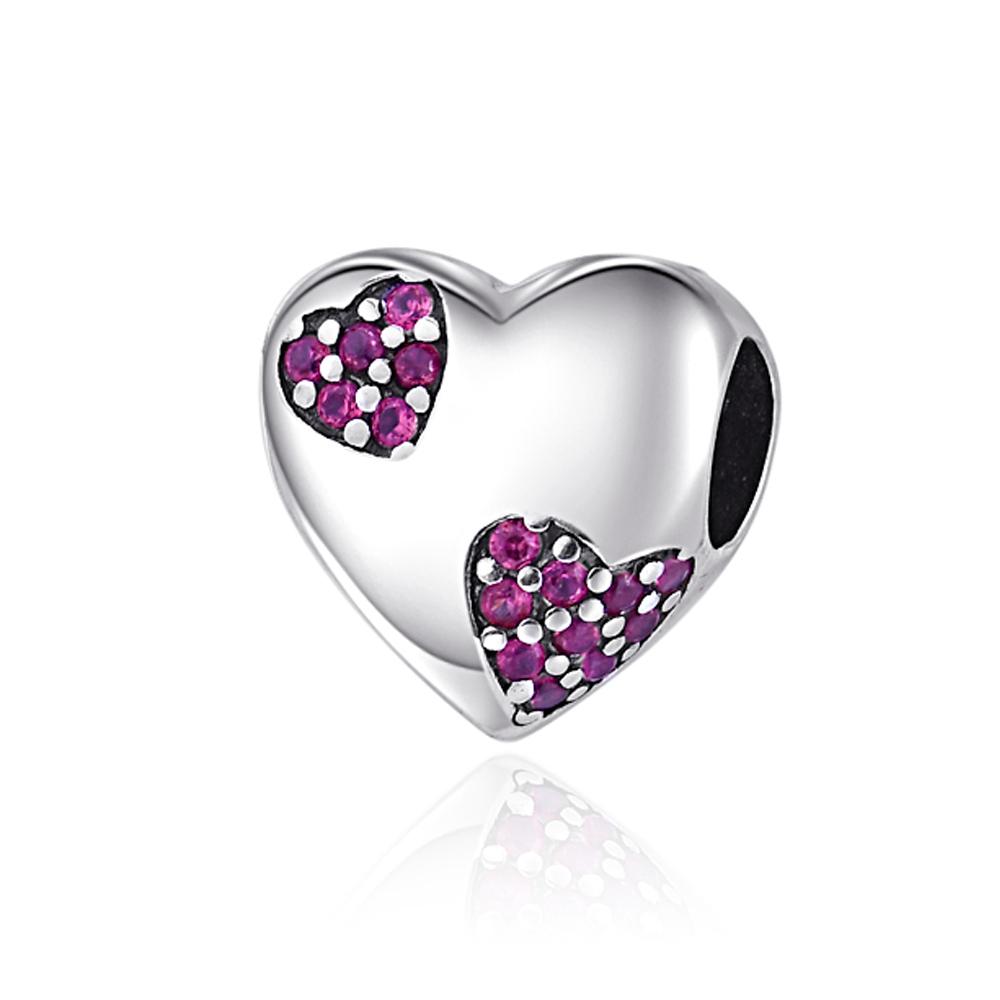 New 925 Silver Pink Heart Envelope Pendant Bead Charm Bracelet Necklace Jewelry Accessories for Women Girls