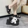 Platform Thick-soled Anti-slip High-heeled Cool Slippers for Women, Soft Leather Shoes