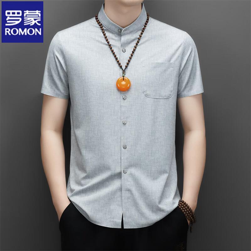 Men s New Chinese Style Silk Blend Short Sleeve Shirt 170