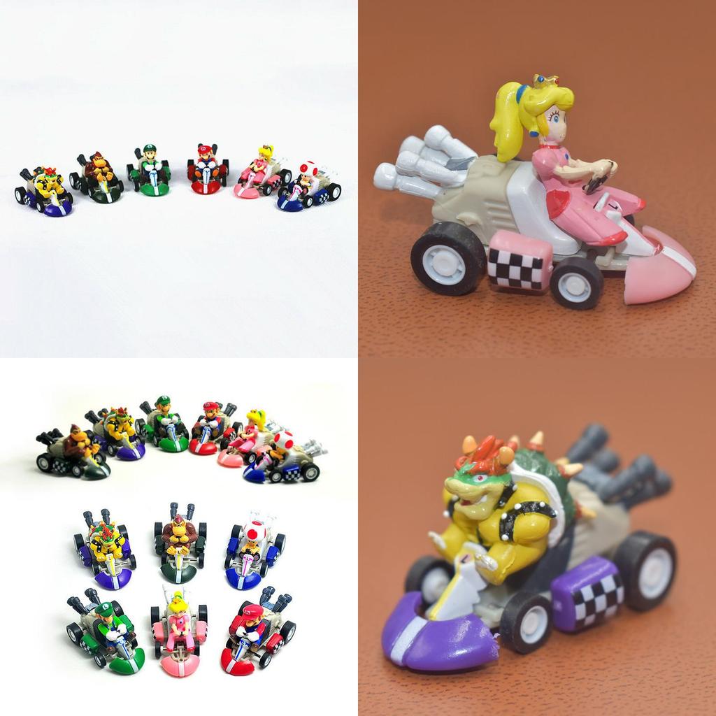 Super Mario Bros Kart Pull Back Car Action Figure Set 6 Pcs Colorful Collectibles
