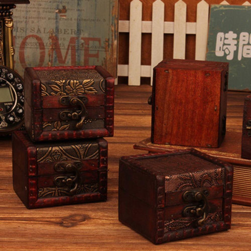 Cutie de depozitare retro din lemn, cutie maro cu comori, cutie mini vintage la modă, cadou