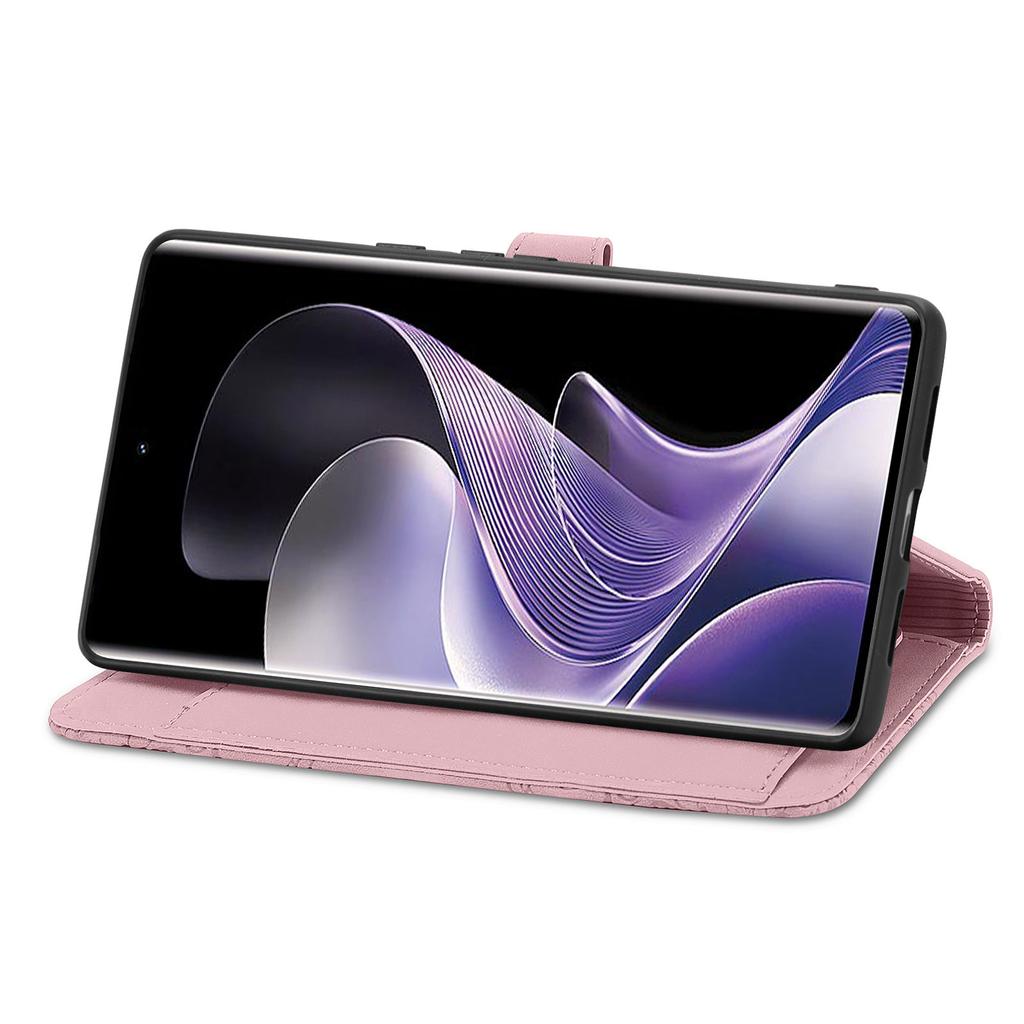 For Xiaomi Redmi Note 14 Pro+ 5G Zipper Wallet Case with Strap Flower Imprint PU Leather Phone Cover