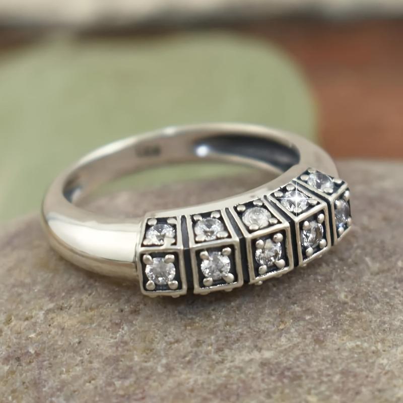 

6-10 Size Fashionable and Simple Inlaid Zircon Geometric Ring, Women s Retro and Trendy Holiday Party Accessories and Gifts 10