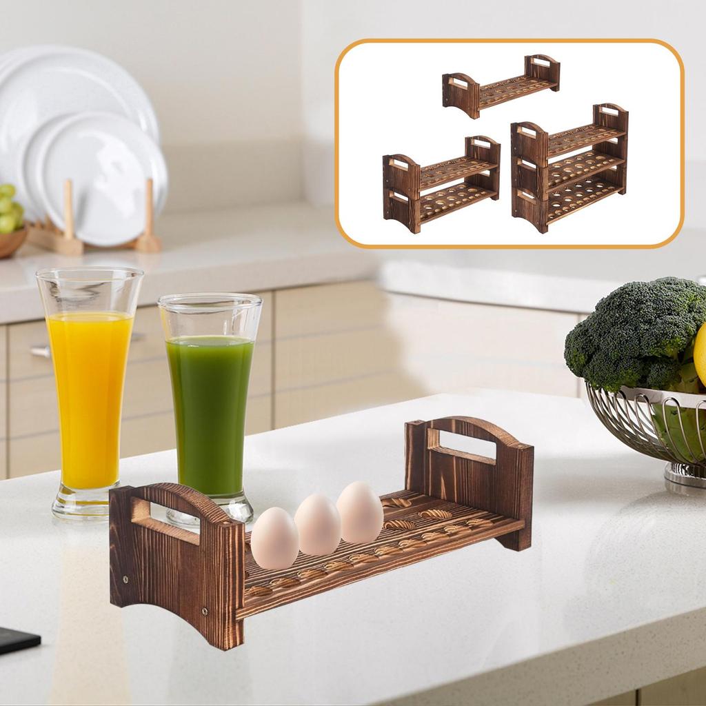 Wooden Egg Holder Organizer Portable Stackable Reusable with Handle Display Stand for Cabinet Kitchen Countertop Restaurant