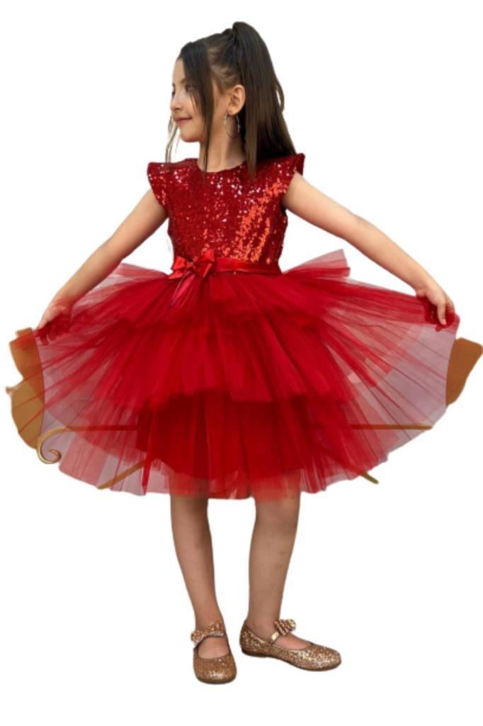 

Girl s Top, Pulp Embroidered Layered Red Evening Dress 4-7 Years