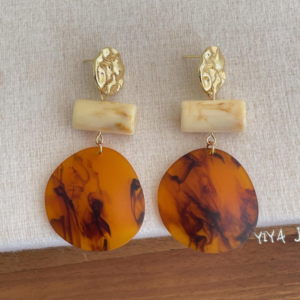 Retro Geometric Large Drop Earrings Women Acrylic Circular Dyeing Dangle Earrings Exquisite Party Banquet Fashion Jewelry Gifts