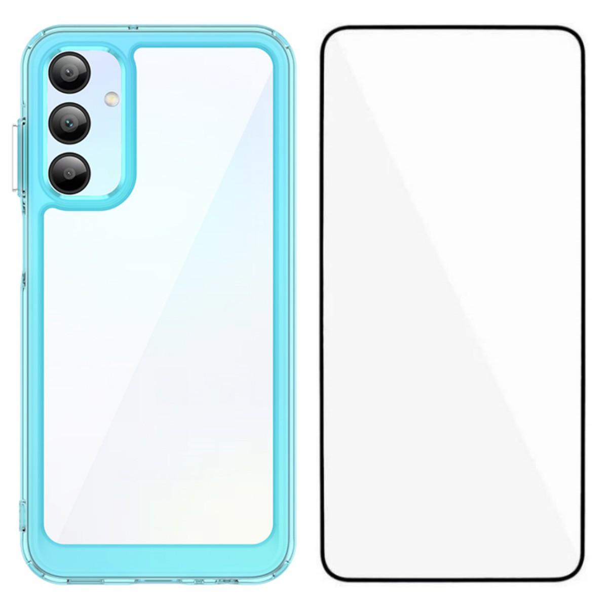 

Для Samsung Galaxy A16 4G/Galaxy A16 5G Чехол для телефона WANLONFENG Серия XC TPU Акриловая крышка с закаленным стеклом (Большое отверстие для линзы) Transparent Blue