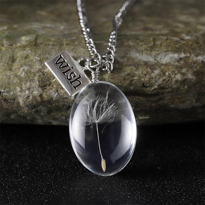 Dandelion Oval Crystal Glass Pendant Necklace - High-End Gemstone Jewelry