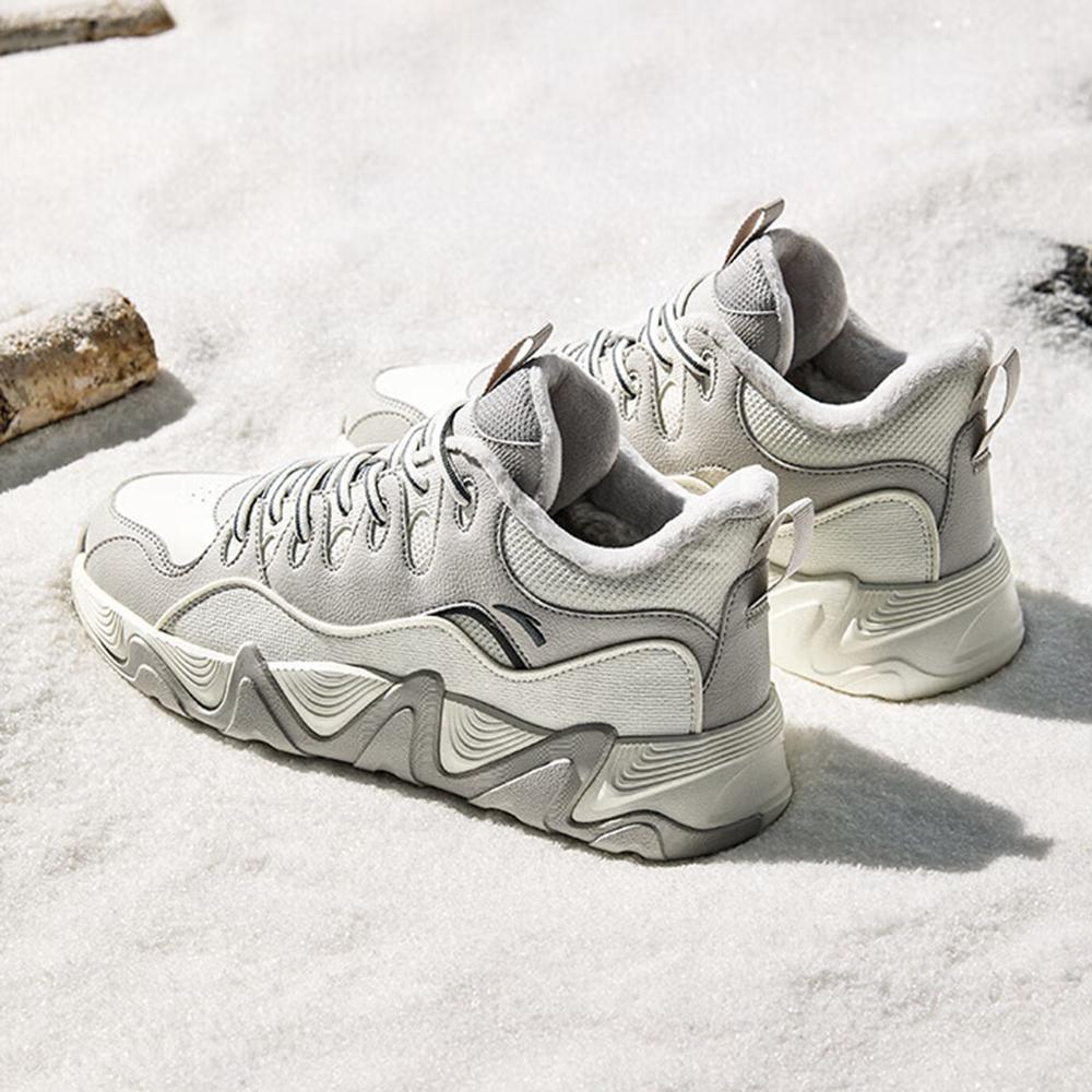 Anta Afterwave 1.0 Fleece Thick Warm Wear-Resistant Mid-Top Sneakers Men Sneakers White Gray 912448916-3
