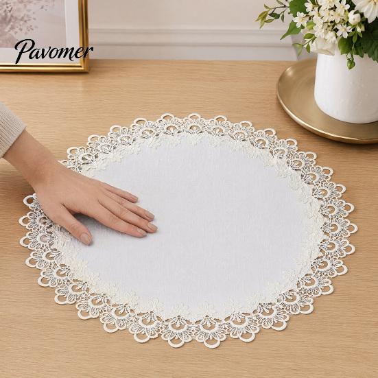 Romantic Simple Design Placemat White Lace Placemat, Foldable Soft Anti-Wrinkle Table Mat, Heat Hollow Mat Resistant Non-Yellowing Durable Dining
