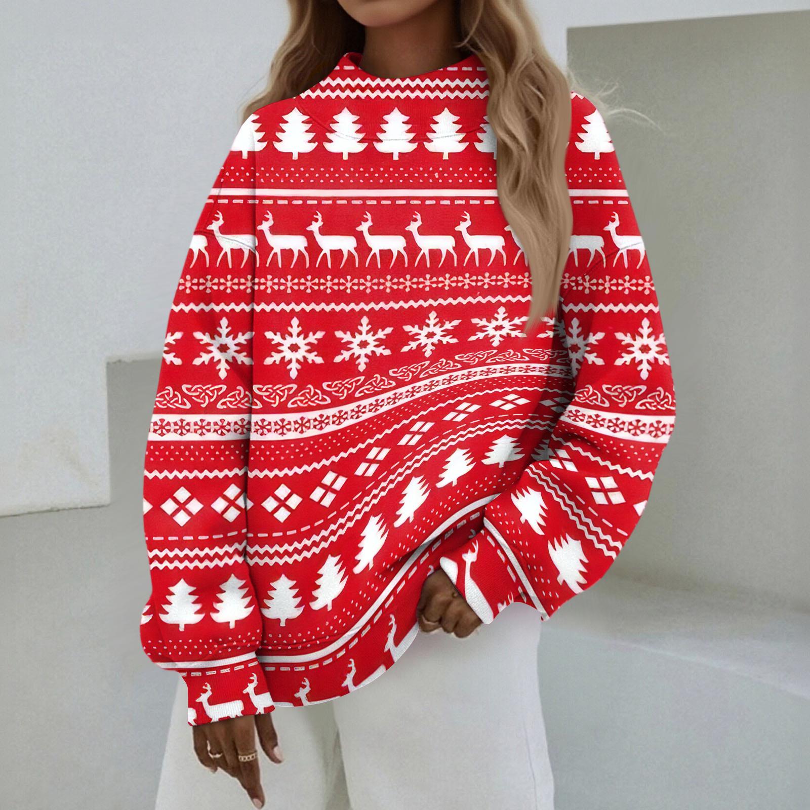 

Mock Neck Sweatshirt Women Fall Comfort Oversized Sweatshirt Dressy Pullover Sweatshirts No Hood Cozy Turtleneck Tops L червоний