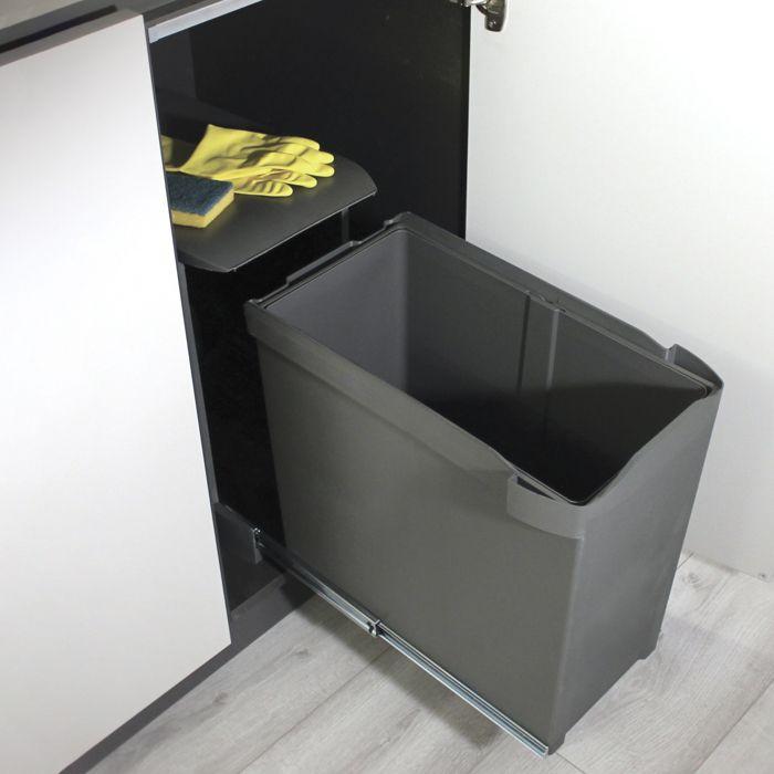 Emuca poubelles de recyclage pour la cuisine, 1 x 30l, fixation inférieure et extraction automatique, acier et plastique, gris