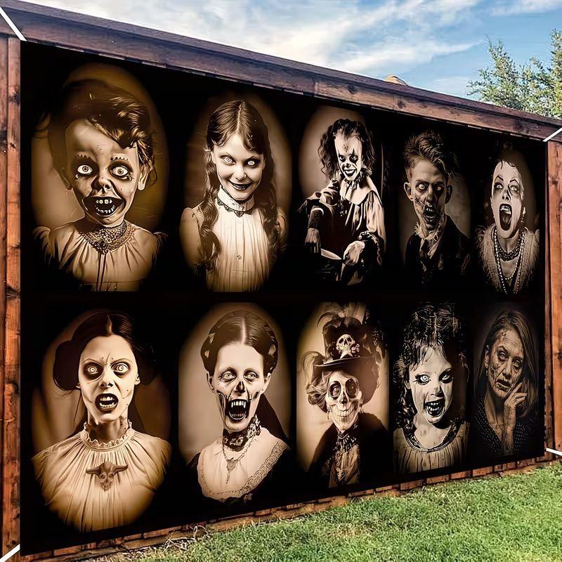 VIKAMA Vintage Creepy Doll Halloween Backdrop Antique Horror Banner Adult Spooky Party Photo Booth Wall Decor Background