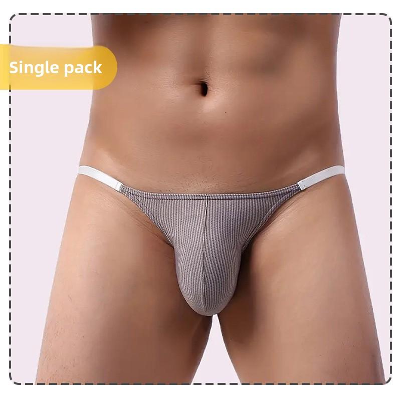 Men's Spring and Summer Sexy Stripe Ice Silk U Convex Big Bag Thin Belt Ultra Thin Breathable Briefs