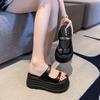 Fashion 2025 New Summer Platform Wedges Slippers 8CM Heels Peep Toe Sandals Ladies Beach Flats Shoes Women Moccasins Leather Flip Flops