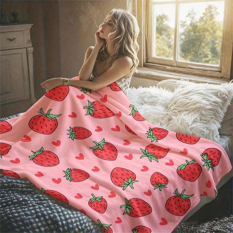 Cute Pink Blossom Pattern Flannel Blanket Warm Soft Halloween Christmas Decorative Couch Warm Cozy All-Season Gift