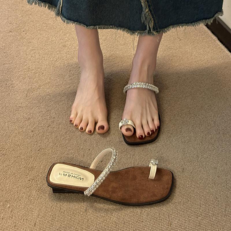 Fashion Shoes Woman's Slippers Glitter Slides Square Toe Rubber Flip Flops Shale Female Beach 2025 Jelly Hawaiian Sabot Soft Crystal